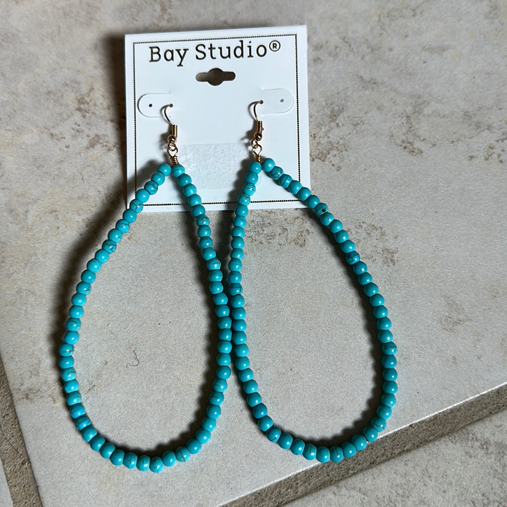 New Bay Studio Blue Beaded Pear Shape Earrings